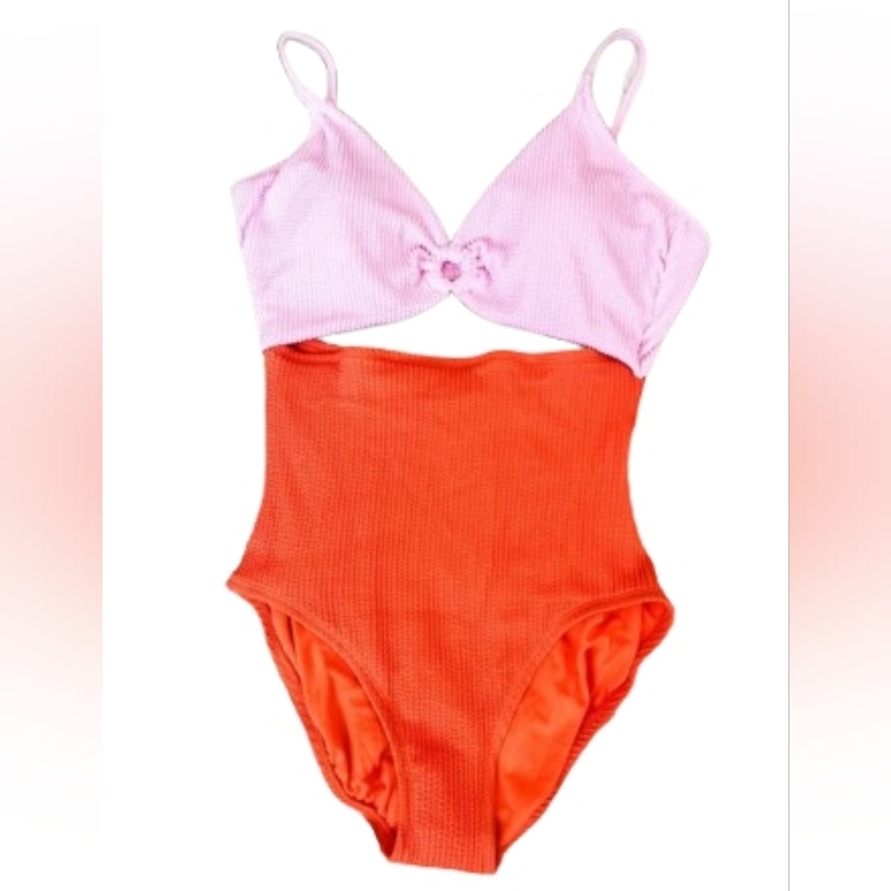 Time And True Pink and Orange One Piece Swimsuit Sz XL